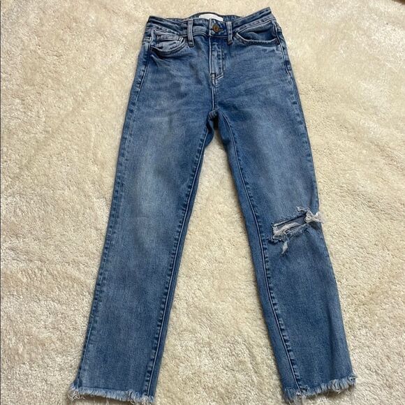 Vervet Womens Distressed Medium Wash Straight Leg Raw Hem Sz 24 - Picture 1 of 10